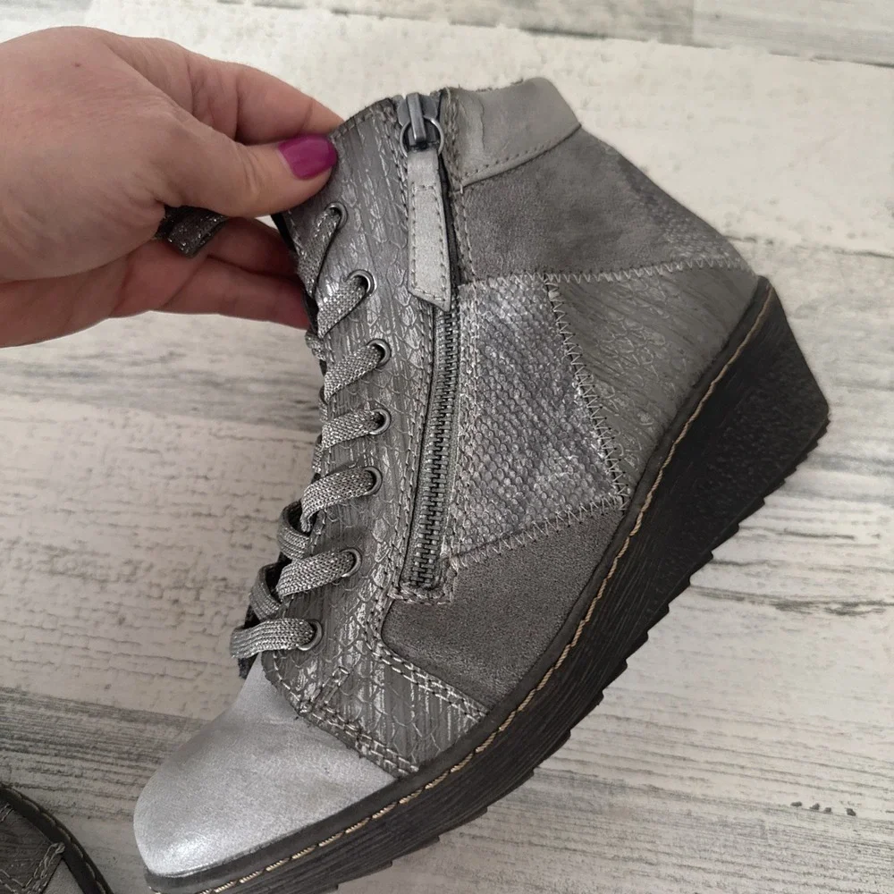 Spring‎ Step Lilou Wedge Booties Womens EU 37 Grey Silver Sneakers